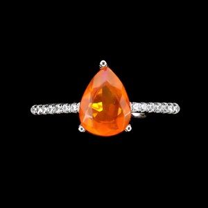 Ring Size 7 Clarity Enhanced Pear Orange Opal 8x6mm Simulated CZ 925 Silver